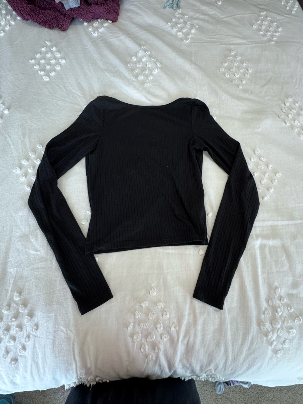 Women's Black Ribbed Long-Sleeve Tee backless